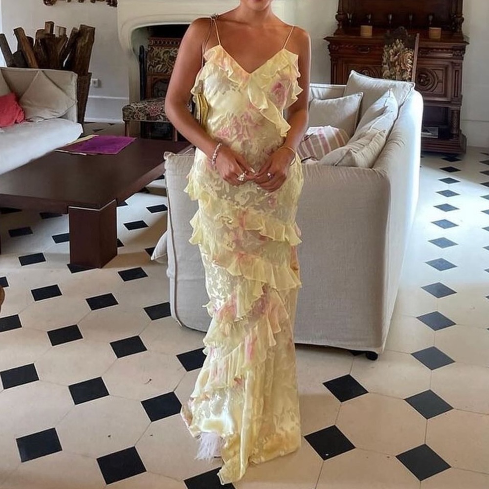 NWT Rialto Floral Chiffon Maxi Dress in Yellow Melon